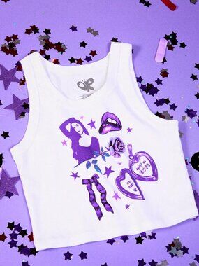 Spill us GUTS on Tour crop tank in white